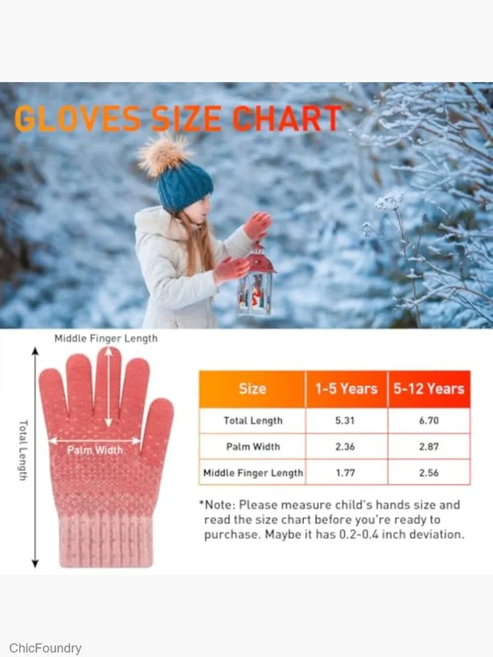 3 Pairs Toddler Kids Winter Knit Gloves Soft Wool Lined Full Finger